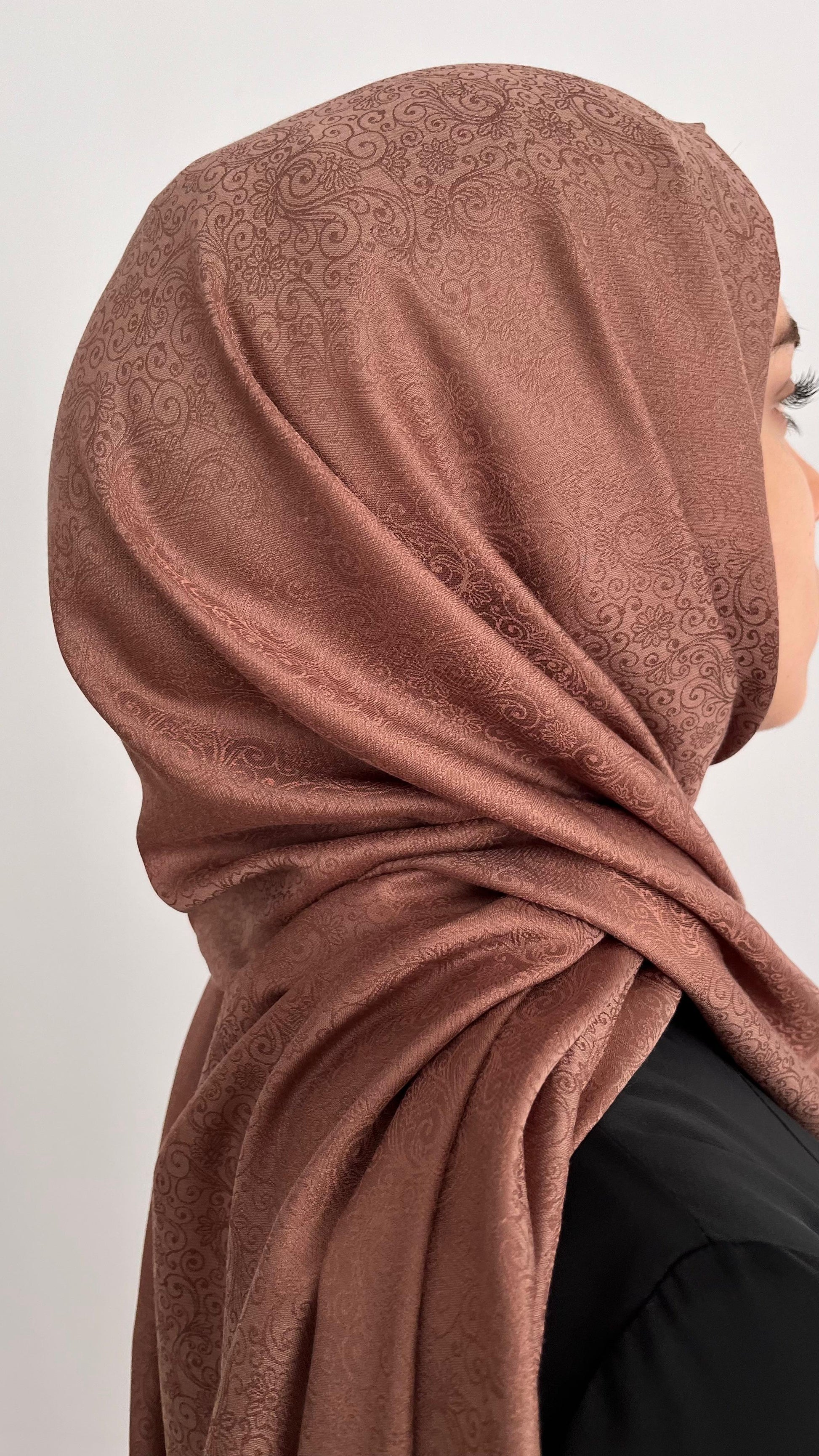 Wind Desen İpeksi Eşarp Açık Kahve