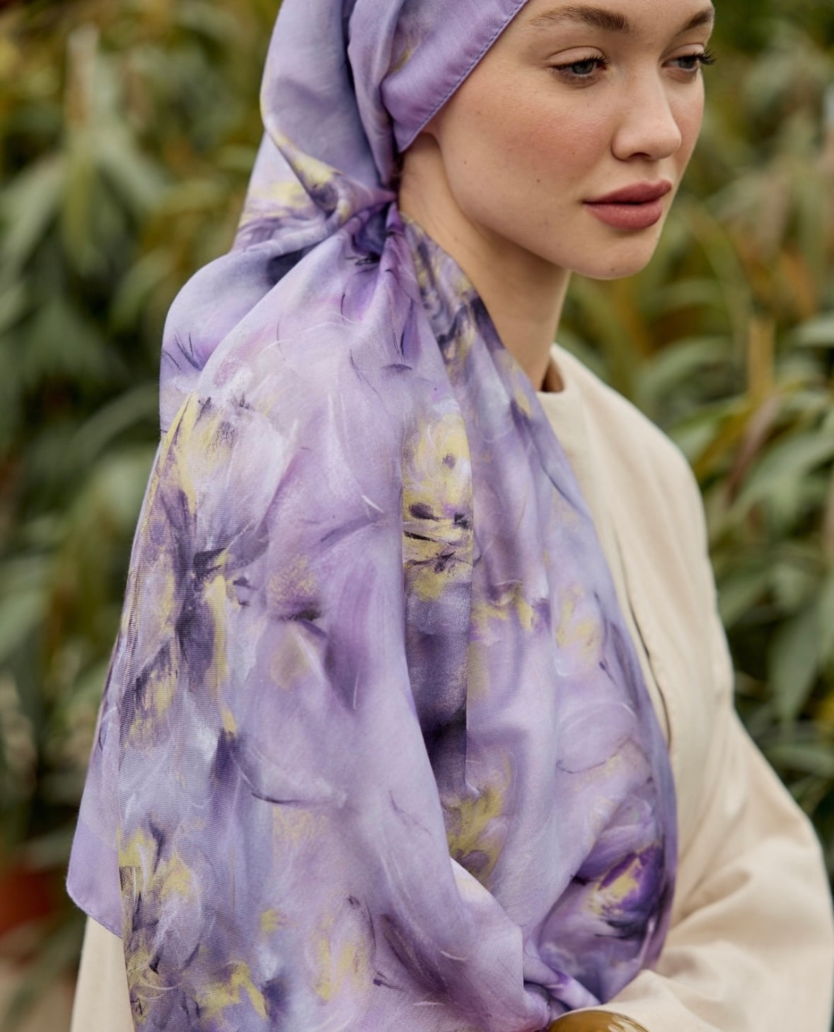 Flower Desen İpeksi Şal Mor-Sarı